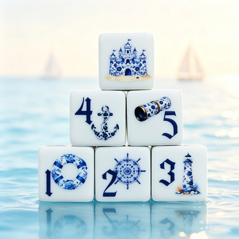 Board Game Live - 12Pcs Blue Nautical 16MM Printed D6